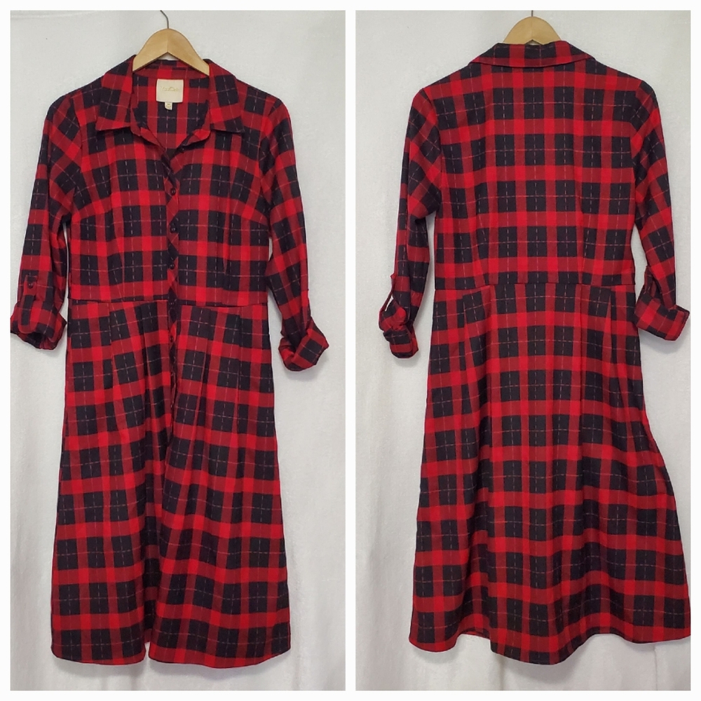 Modcloth Plaid Button Down Red & Black Dress Size M